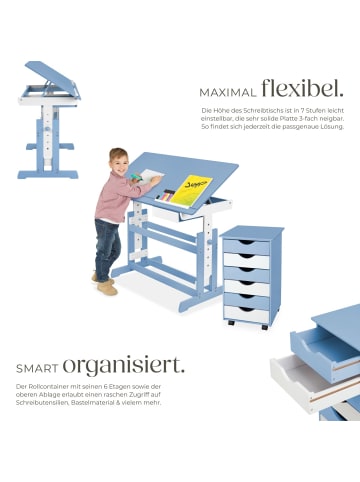 tectake Höhenverstellbarer Schreibtisch  pflegeleicht, blau