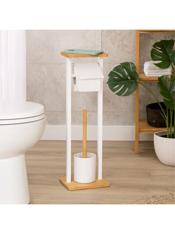 relaxdays WC-Garnitur in Weiß/ Natur - (B)20 x (H)73,5 x (T)20 cm