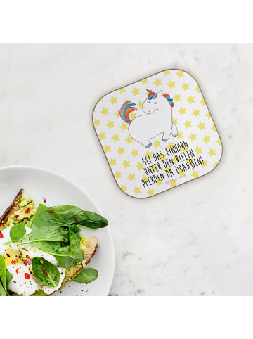 Mr. & Mrs. Panda Getränkeuntersetzer Einhorn Stolzieren mit Spruch in Weiß