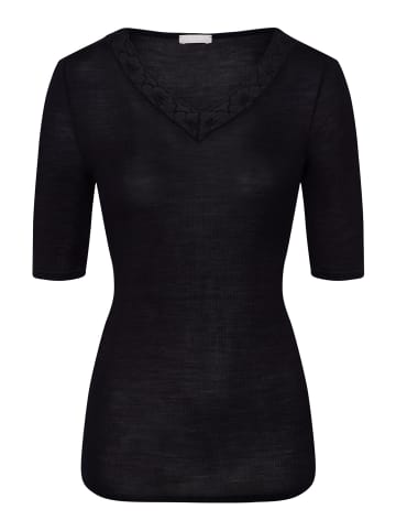 Hanro V-Shirt Woolen Lace in Schwarz