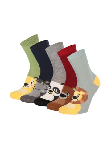 Yuhu Jungen Socken mit Tieren 5er Pack Motivsocken in Olivgrün