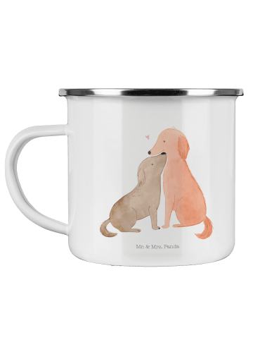 Mr. & Mrs. Panda Camping Emaille Tasse Hunde Liebe ohne Spruch in Weiß