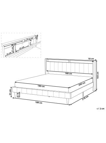 Beliani 3-tlg Doppelbett mit LED BEAULIEU in Grau/Schwarz