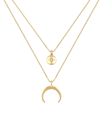 Elli Halskette 925 Sterling Silber Astro, Halbmond, Plättchen, Sterne, Stern in Gold