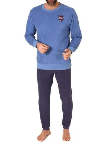NORMANN langarm Frottee Pyjama Rundhalsschnitt & Bündchen - 82449 in blau