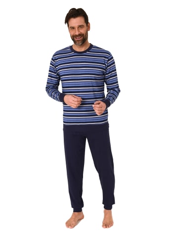 NORMANN Langarm Schlafanzug Pyjama Bündchen Streifen - 86166 in navy