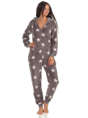 NORMANN Schlafanzug Eteiler Jumpsuit Overall Sterne - 51299 in grau