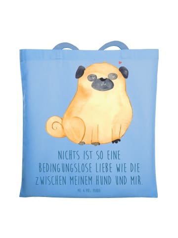 Mr. & Mrs. Panda Schultertasche Mops mit Spruch in Sky Blue