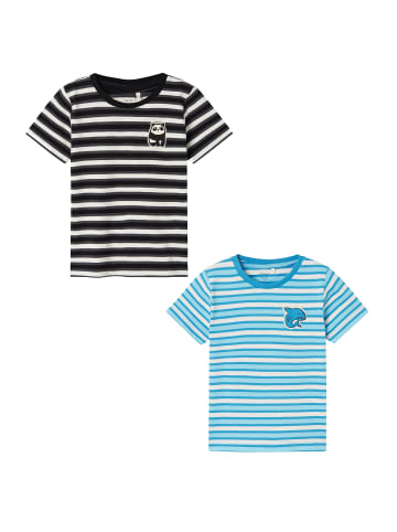 name it T-Shirt 2er-Set Print Design Rundhals Kurzarm in Schwarz-Blau