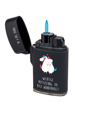 Mr. & Mrs. Panda Gasfeuerzeug Einhorn Mitteilung mit Spruch in Schwarz