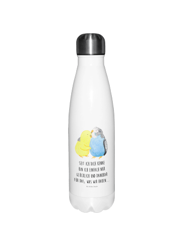 Mr. & Mrs. Panda Thermosflasche Wellensittich Liebe mit Spruch in Weiß