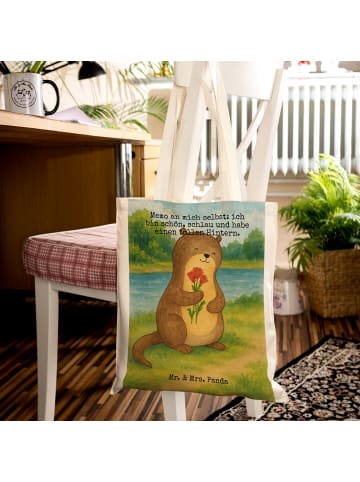Mr. & Mrs. Panda Tragetasche Otter Blumenstrauß Design mit Spruch in Weiß