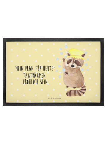 Mr. & Mrs. Panda fußmatte Waschbär mit Spruch in Gelb Pastell