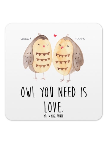 Mr. & Mrs. Panda Untersetzer Eulen Liebe mit Spruch in Weiß