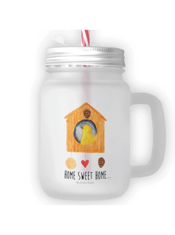Mr. & Mrs. Panda Trinkglas Mason Jar Vogelhaus Home mit Spruch in Transparent