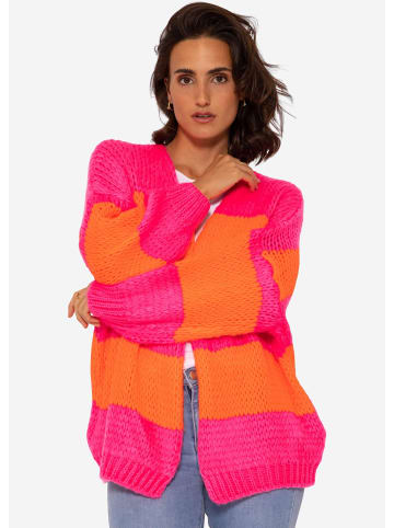 SASSYCLASSY Gestreifter oversize Cardigan in Orange, Pink