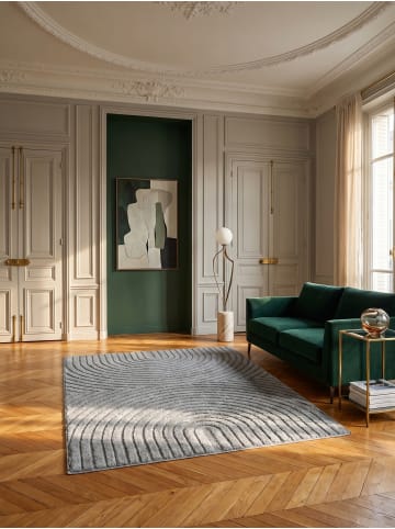 KADIMA DESIGN Hochflorteppich 3D Bögen Boho Waschbar Wohnzimmer in Silber