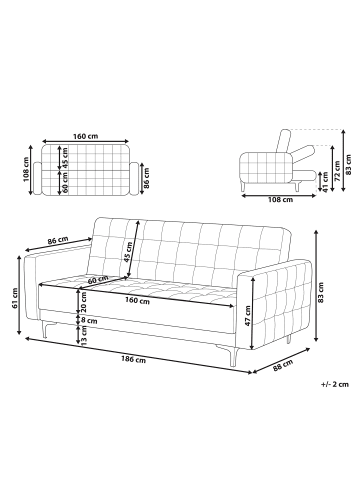 Beliani 3-Sitzer Sofa ABERDEEN in Schwarz/Silber - (W) 186 x (H) 83 x (L) 88 cm