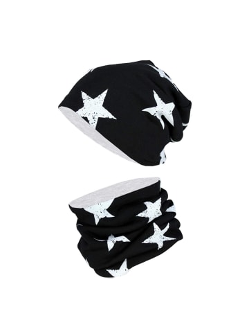 TupTam Unisex Kinder Beanie Mütze Schlauchschal Set in schwarz/weiß