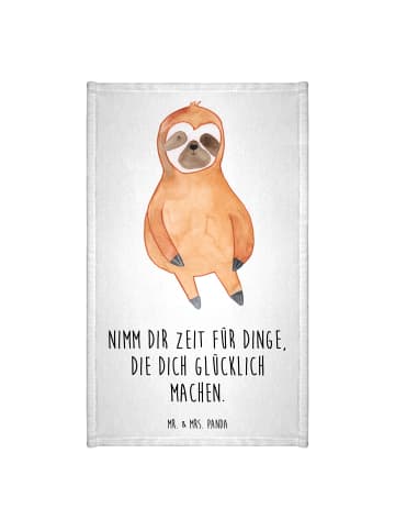 Mr. & Mrs. Panda Gästehandtücher Faultier Zufrieden mit Spruch in Weiß