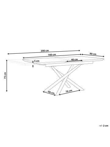 Beliani Esszimmertisch MOIRA in Weiß - (W) 90 x (H) 75 x (L) 160 cm
