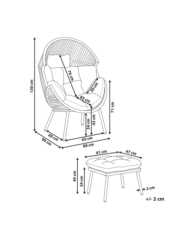 Beliani Sessel MURANO in Grau - (W) 89 x (H) 130 x (L) 93 cm