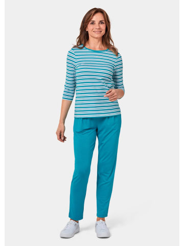 GOLDNER Shirt Ringelshirt mit U-Boot-Ausschnitt in dunkeltürkis / weiß / geringelt