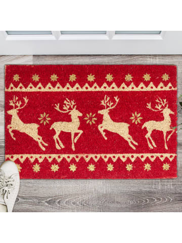 relaxdays Fußmatte Weihnachten in Rot-Beige-Gold - (B)60 x (T)40 cm