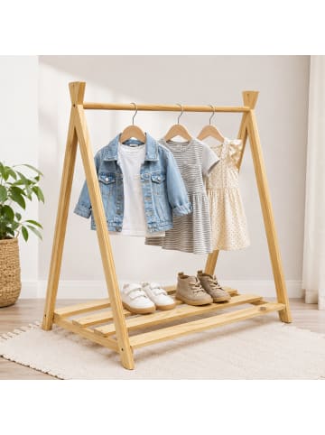 relaxdays Kinderkleiderständer in Natur - (B)112 x (H)111,5 x (T)48 cm
