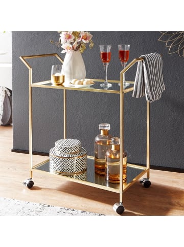 KADIMA DESIGN Servierwagen in Gold, Beistelltisch, Rollen, Verspiegelte Ablageflächen