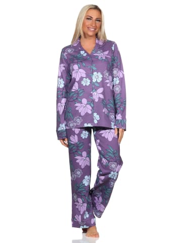 NORMANN langarm Schlafanzug Pyjama Jersey zum durchknöpfen - 80590 in beere