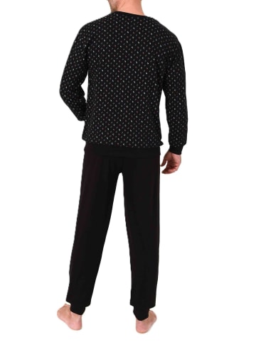 NORMANN Langarm Schlafanzug Pyjama Bündchen Minimalprint in schwarz
