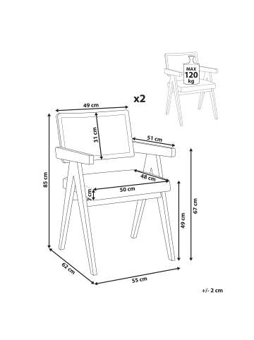 Beliani 2er-Set Esszimmerstuhl AVA in Beige/Braun