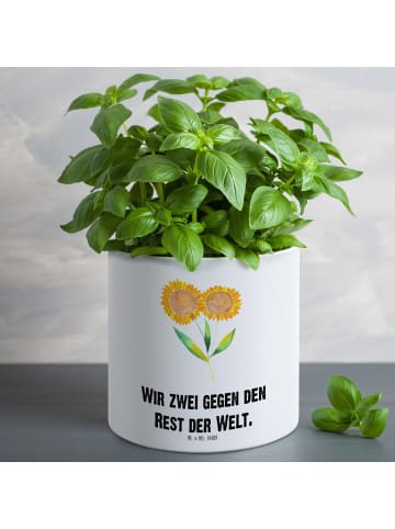 Mr. & Mrs. Panda Großer Pflanztopf Blume Sonnenblume mit Spruch in Weiß