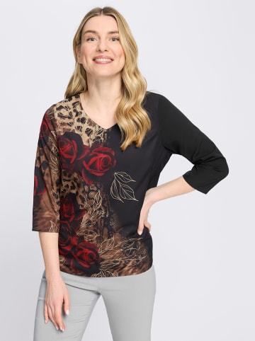Sieh an! 3/4-Arm-Bluse in schwarz-rot-bedruckt