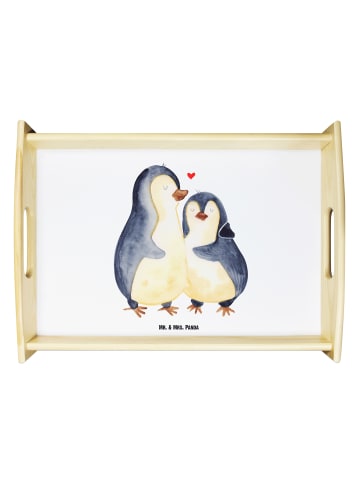 Mr. & Mrs. Panda Holztablett Pinguin umarmen ohne Spruch in Weiß