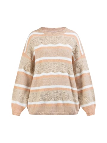 VIRITA Women Oversize Strick Pullover in Beige Mehrfarbig