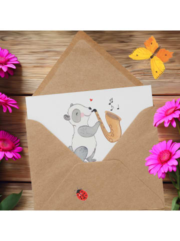 Mr. & Mrs. Panda Einladungskarte Saxophon Magie mit Spruch in Weiß