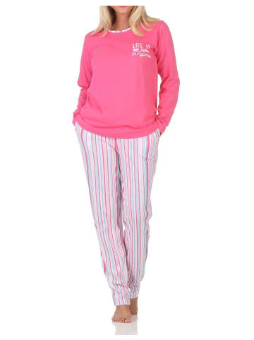 NORMANN Schlafanzug langarm Streifenoptik Übergrössen 125 201 90 667 in pink