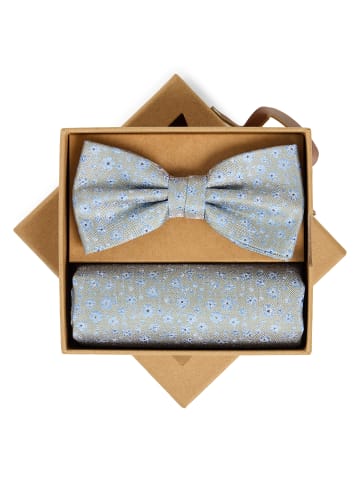 Finshley & Harding London Fliege und Einstecktuch in silber hellblau - 0001