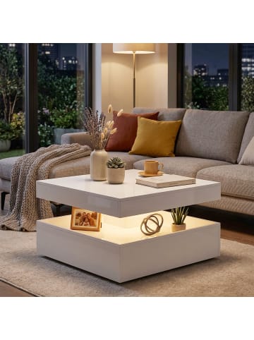 HOMCOM Couchtisch in Hochglanzweiß 78L x 78B x 40H cm