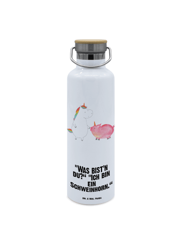 Mr. & Mrs. Panda Outdoor Trinkflasche Einhorn Schwein mit Spruch in Weiß