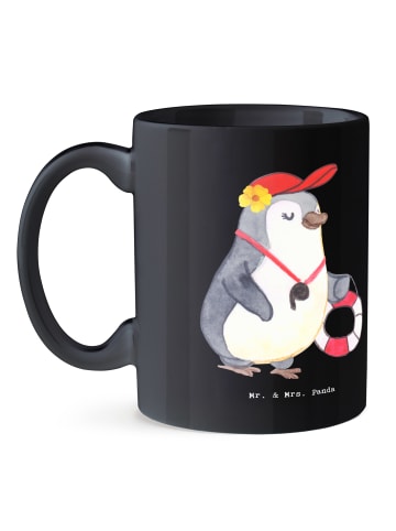 Mr. & Mrs. Panda Tasse Superpower Schwimmen Trainerin mit Spruch in Schwarz