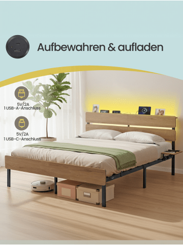 VASAGLE Bettgestell Barnet in Tan, Schwarz - (B)167 x (H)100.3 x (T)214.3 cm