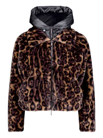 AMBER & JUNE Plüschjacke mit abnehmbarem Westenteil in Taupe/Black