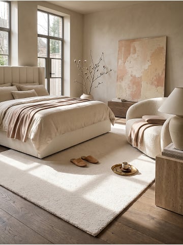 KADIMA DESIGN Teppich Hochflor Uni rutschhemmend weich wohnlich Wohnzimmer gemütlich in Creme