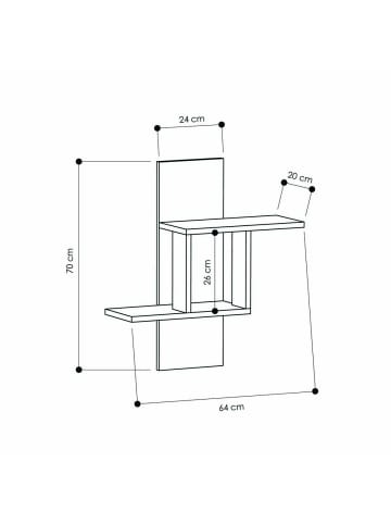CALICOSY Wandregal MILL in Eiche - (W) 64  x (H) 70  x (L) 20  cm