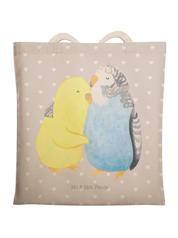 Mr. & Mrs. Panda Einkaufstaschen Wellensittich Liebe ohne Spruch in Grau Pastell