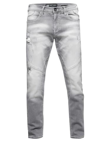 Rusty Neal Jeans Hose "NISHO" Straight-Fit Biker Cotton-Stretch in Light Grey Used