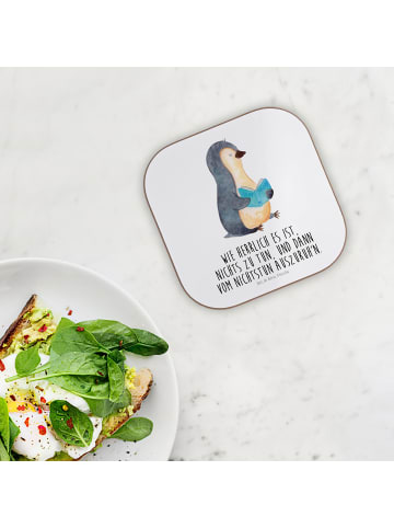 Mr. & Mrs. Panda Glasuntersetzer Pinguin Buch mit Spruch in Weiß